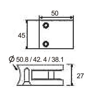 Technical drawing of square railing clamp JGC-9315 with open rectangular slots on both sides