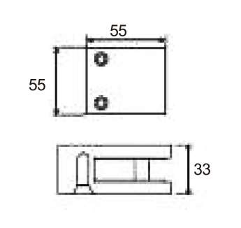 Technical drawing of square railing clamp JGC-9316 with two centered front screws