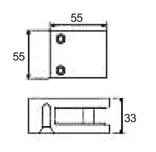 Technical drawing of rounded corners square shaped railing clamp JGC-9316A with flat mounting face