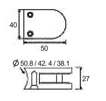 Technical drawing of short oval railing clamp JGC-9321 with two centered front screws