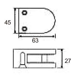 Technical drawing of half rounded railing clamp JGC-9322 with vertically aligned front screws