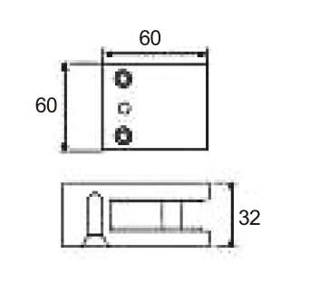 Technical drawing of square railing clamp JGC-9350 with two screw holes