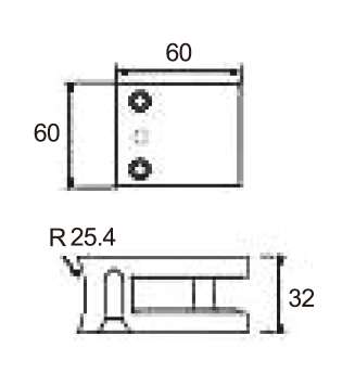 Technical drawing of square railing clamp JGC-9351 with two screw holes