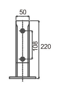 Technical drawing of rectangular railing spigot JGS-9110 with two front holes and flat oval base