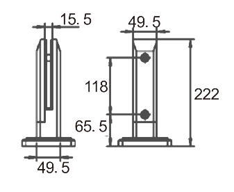 Technical drawing of rectangular railing spigot JGS-9111 with two front holes and square base plate