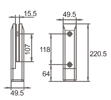 Technical drawing of rectangular spigot JGS-9140 with top slot for glass railing