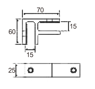 Technical drawing of glass railing polished L-shape stiffener JGS-9211 with single front screw