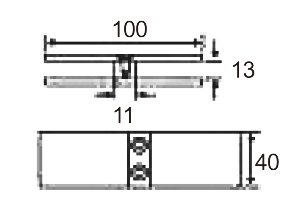 Technical drawing of glass railing rectangular stiffener JGS-9220 with two front screws