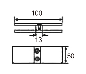 Technical drawing of rectangular stiffener JGS-9230 with centered front screw hole for glass railing
