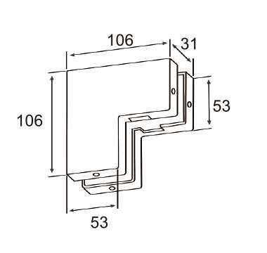 Technical drawing of L-shaped connector patch JPF-1050 for patch door