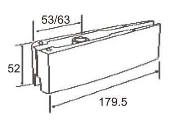 Technical drawing of tapered rectangular top patch JPF-1120 for patch glass door