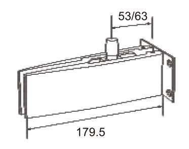 Technical drawing of tapered rectangular overpanel patch JPF-1130A with side plate for patch glass door