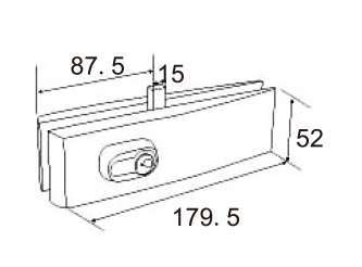 Technical drawing of tapered rectangular center strike JPL-1171 for patch glass door