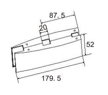 Technical drawing of tapered rectangular center strike box JPL-1172 for patch glass door