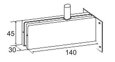 Technical drawing of rectangular overpanel patch JPF-1230A with side-mount plate for patch glass door