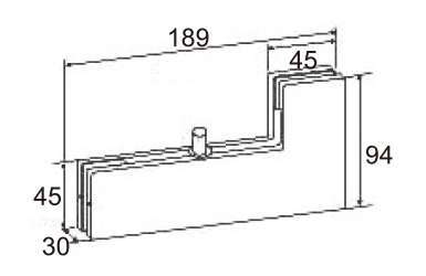 Technical drawing of L-shape corner patch JPF-1241 with pivot pin for patch glass door