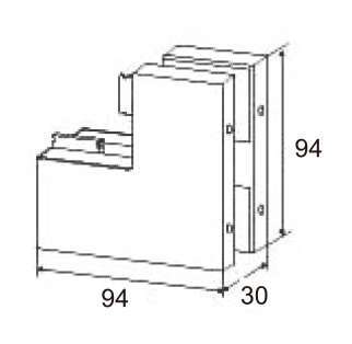 Technical drawing of L-shape connector patch JPF-1250 for patch glass door
