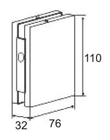 Technical drawing of plain rectangular center strike box JPL-1272 for patch glass door