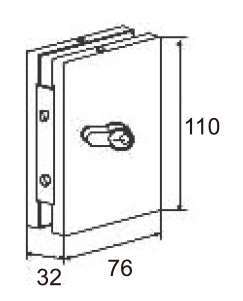 Technical drawing of 	vertical rectangular patch lock JPL-1273 with front cylinder for patch glass door