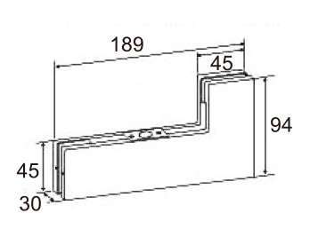 Technical drawing of L-shape corner overpanel strike box JPL-1274 for patch glass door