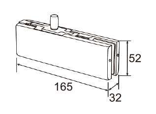 Technical drawing of rectangular overpanel patch JPF-1330 with top pivot pin for patch glass door
