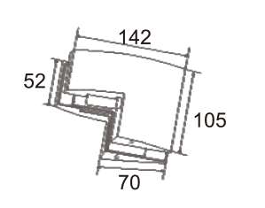 Technical drawing of L-shape connector patch JPF-1350 for patch glass door