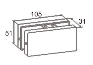 Technical drawing of plain rectangular connector patch JPF-1352 for patch glass door