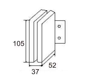 Technical drawing of rectangular connector patch JPF-1353 with side plate for patch glass door