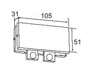 Technical drawing of rectangular connector patch JPF-1357 with dual mounts for patch glass door