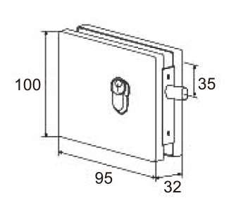 Technical drawing of center lock JPL-1371A for patch glass door