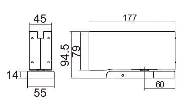 Technical drawing of hydraulic patch JPF-1410 for patch glass door