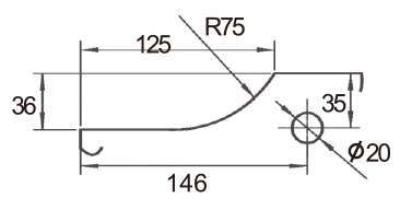 Technical drawing of rectangular top patch JPF-1412 for patch glass door