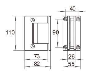 Technical drawing of hydraulic hinge glass to glass JPF-1421 for patch glass door