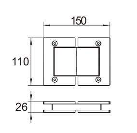 Technical drawing of hydraulic hinge glass to glass JPF-1421 for patch glass door