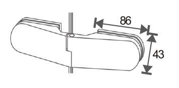 Technical drawing of Glass hinge JPF-4071-6 with low-profile rounded rectangular body