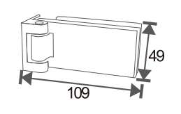 Technical drawing of glass hinge JPF-4071-7 with rectangular body and square-edged pivot section