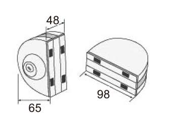Technical drawing of center lock set JPL-1090 with large thumb-turn and lock case for patch door