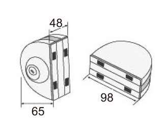 Technical drawing of center lock set JPL-1090A with standard thumb-turn and lock case for patch door