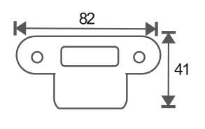 Technical drawing of curved-edge lock plate with raised latch area and mounting holes