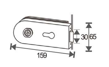 Technical drawing of rectangular-half-round frameless mechanical lever lock MJPL-4071 with standard round key cylinder