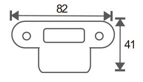 Technical drawing of curved-edge lock plate with raised latch area and mounting holes