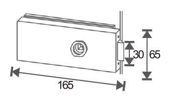 Technical drawing of rectangular frameless mechanical lever lock JPL-4074B with a clean panel