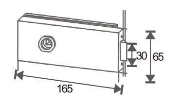 Technical drawing of rectangular frameless mechanical lever lock JPL-4074C with concealed key cylinder