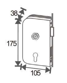 Technical drawing of half round  frameless mechanical lever lock JPL-4075 with U-shaped lever handle