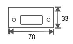 Technical drawing of short rectangular metal lever lock strike plate