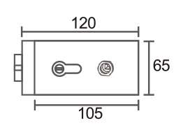 Technical drawing of square frameless mechanica lever lock JPL-4077 with standard round key cylinder