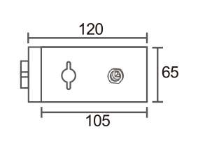 Technical drawing of square frameless mechanical lever lock JPL-4077A with big round turn-knob