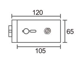 Technical drawing of square frameless mechanical lever lock JPL-4077B with small round turn-knob