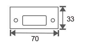 Technical drawing of short rectangular metal lever lock strike plate