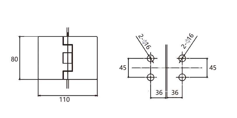 Technical drawing of shower door 180 degree glass to glass hinge JSH-2311 with internal spring structure